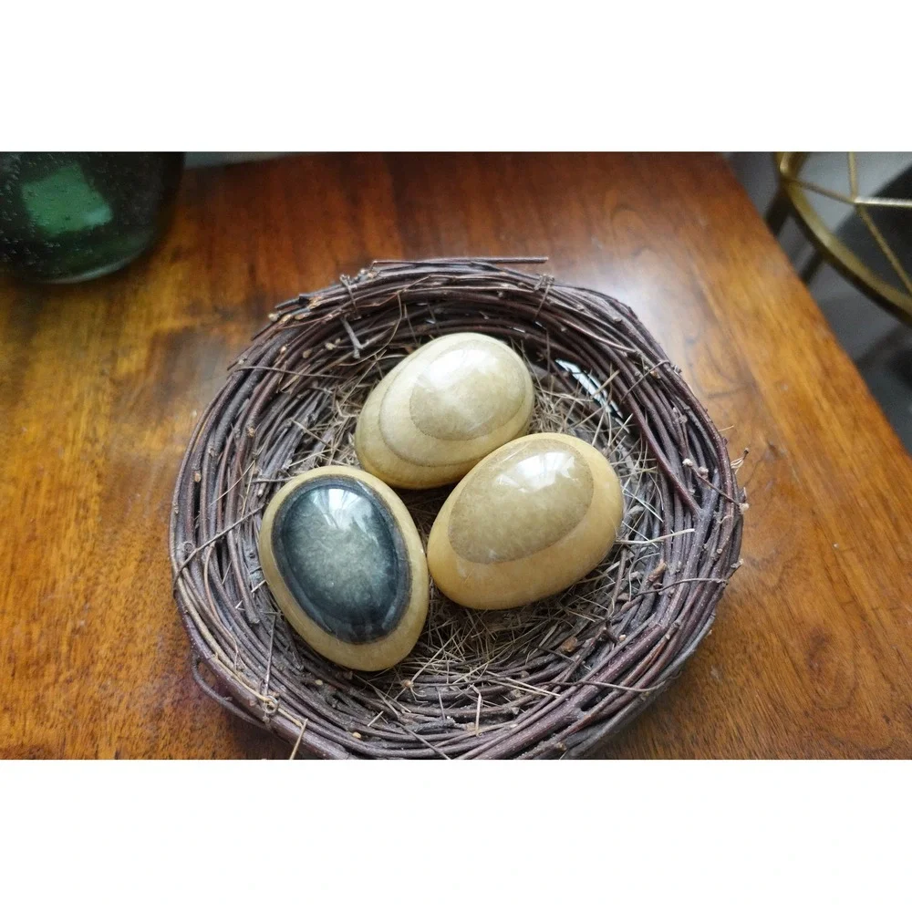 Decorative Stone Eggs in Nest - Faux Bird Eggs - Easter Decor